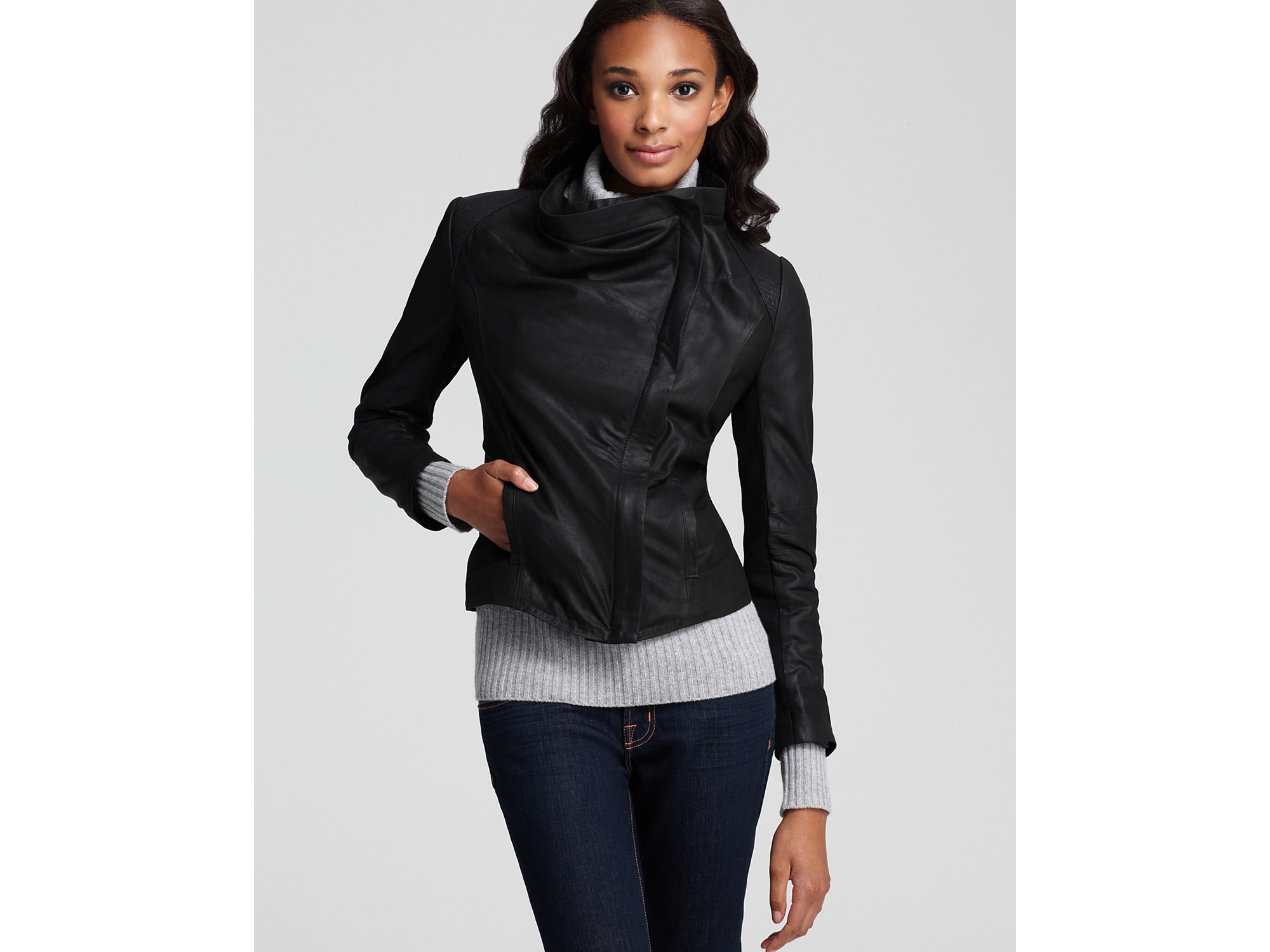 Elie Tahari Virginia Leather Jacket In Black Lyst Gallery