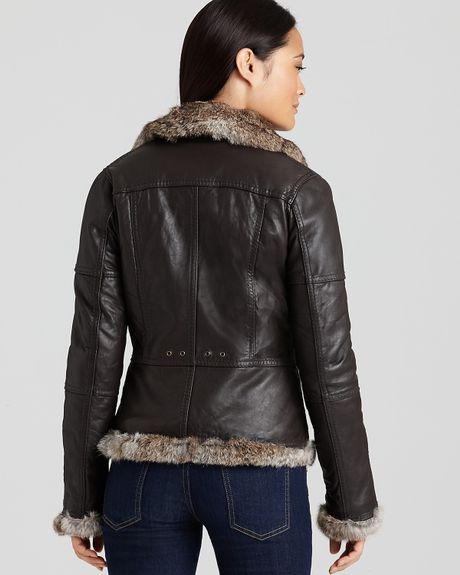 Michael Kors Kors Fur Trim Leather Jacket in Brown | Lyst