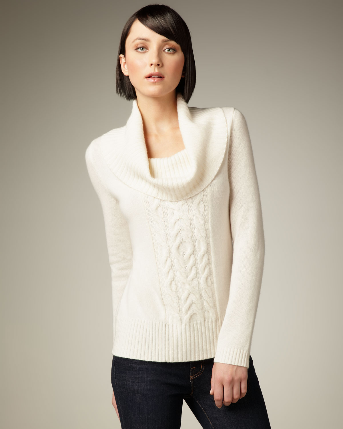 Lyst - Neiman Marcus Cowl-neck Cashmere Sweater in White