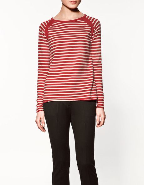 Zara Striped Sweater in Red | Lyst