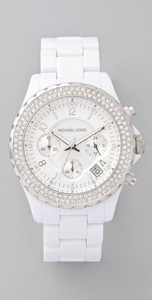 Michael Kors Madison Glitz Chronograph Watch in White | Lyst