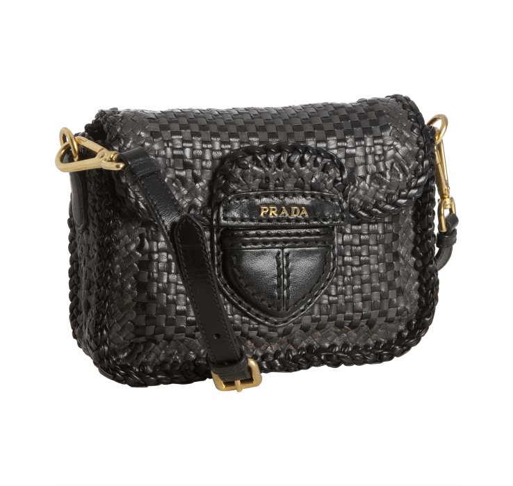Prada Anthracite and Black Woven Leather Madras Crossbody Bag in ...  
