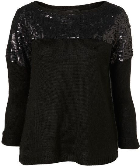 Topshop Knitted Sequin Yoke Jumper in Black | Lyst