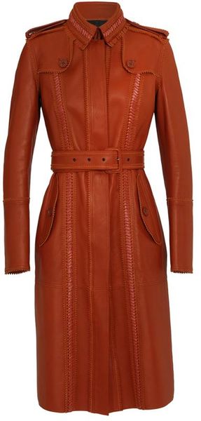Burberry Prorsum Brogue Leather Trench Coat in Red | Lyst