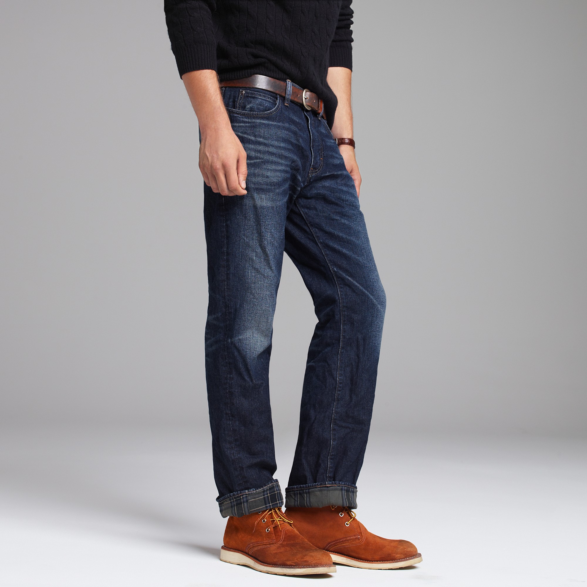 Lyst - J.Crew Straight-fit Flannel-lined Jean in Carbon Worn Wash in ...