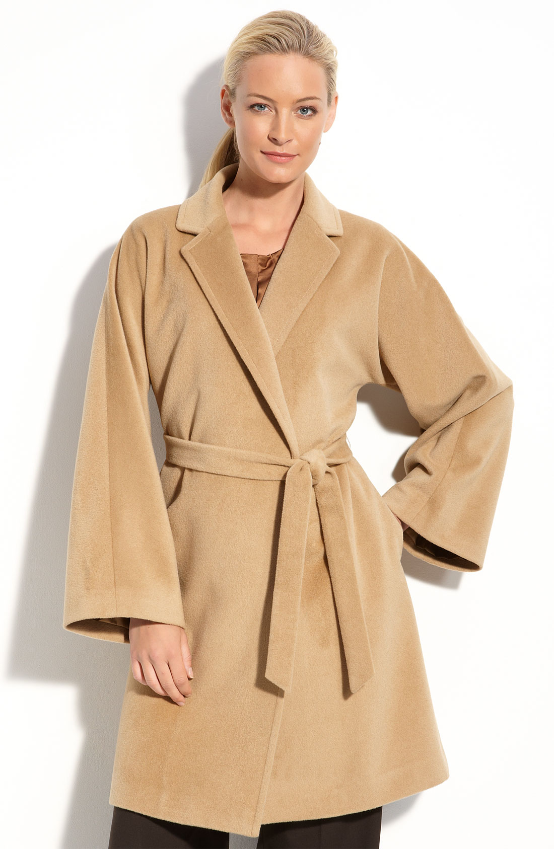 Nordstrom Collection Angora Blend Wrap Coat in Beige (camel) | Lyst