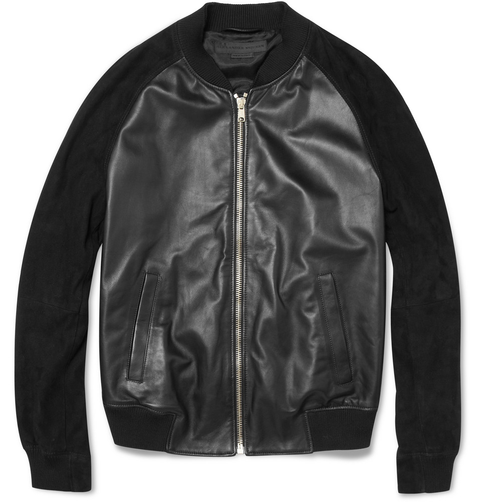 Black Leather Er Jacket With Hood Best 2017 Alexander Mcqueen Leather Baseball Jacket In Black For Men Lyst