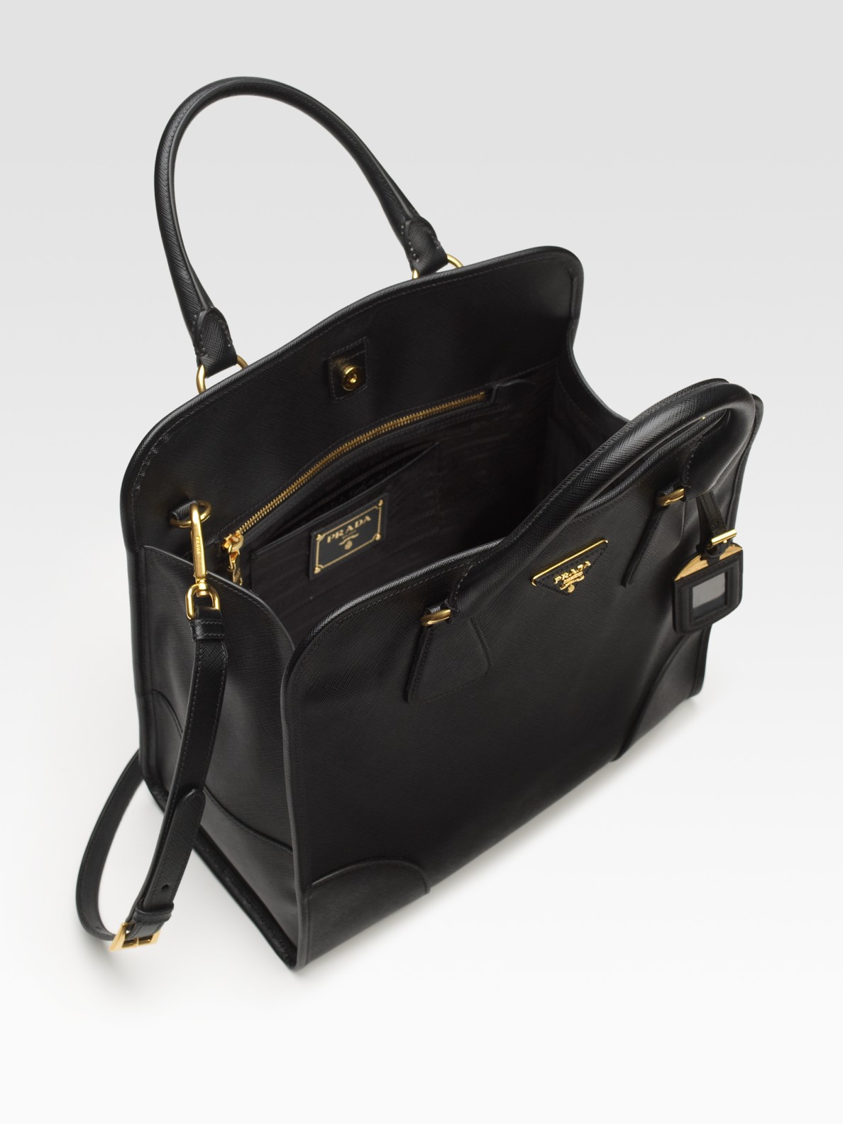 Prada Saffiano Framed Tote Bag in Black | Lyst  