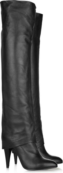 Sigerson Morrison Fold-over Thigh-high Leather Boots in Black | Lyst