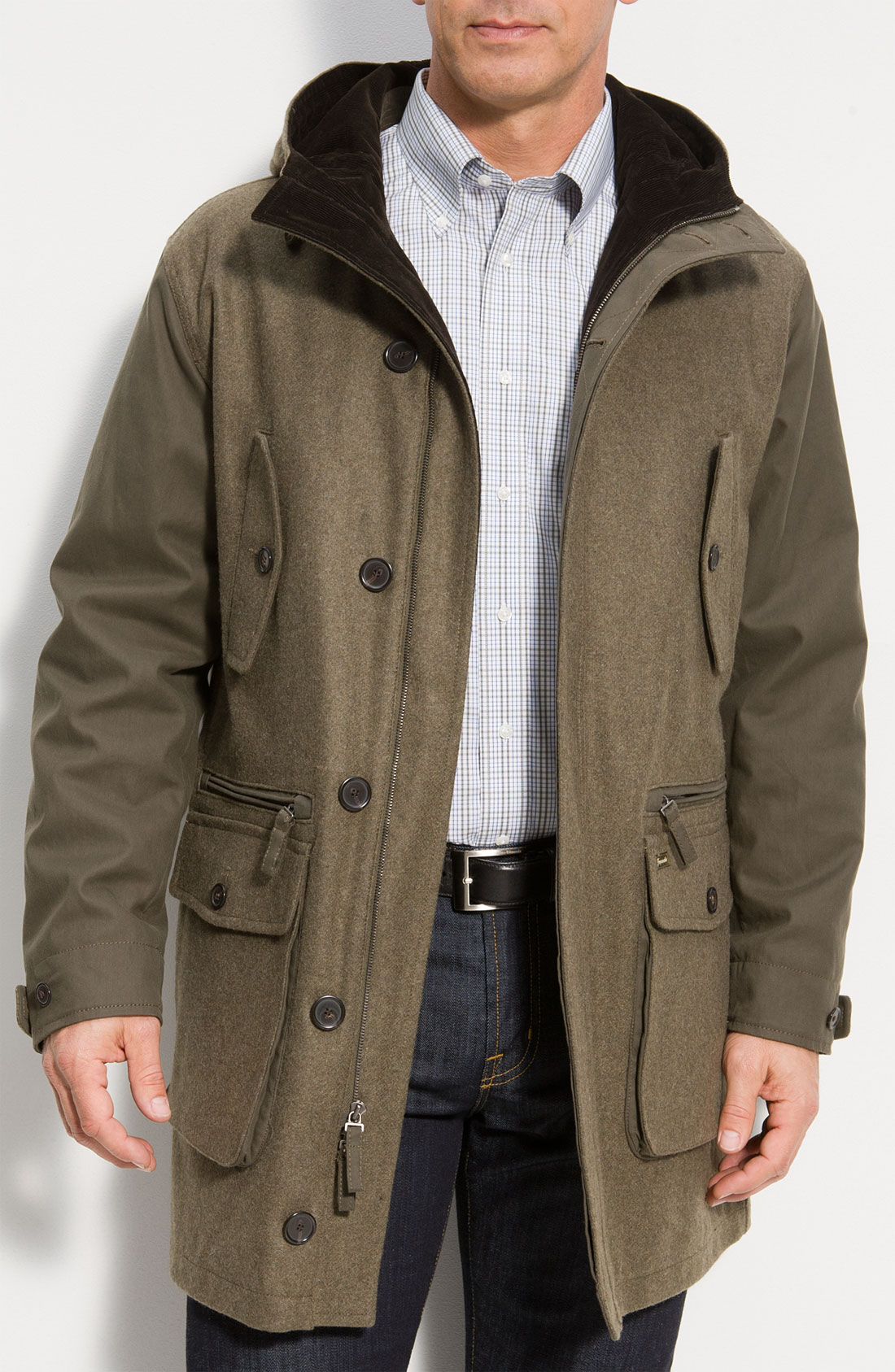 Façonnable Hooded Wool Coat in Green for Men (olive) | Lyst