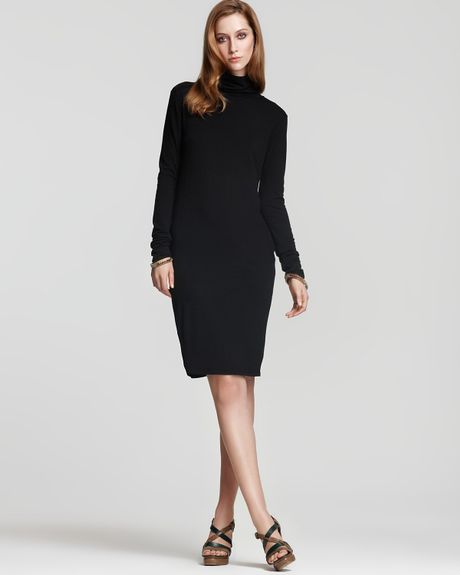 Dkny Long Sleeve Wool Jersey Turtleneck Dress in Black | Lyst