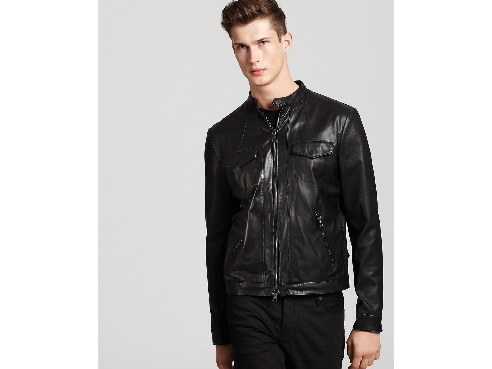 Lyst - John Varvatos Zip Front Leather Jacket in Black for Men
