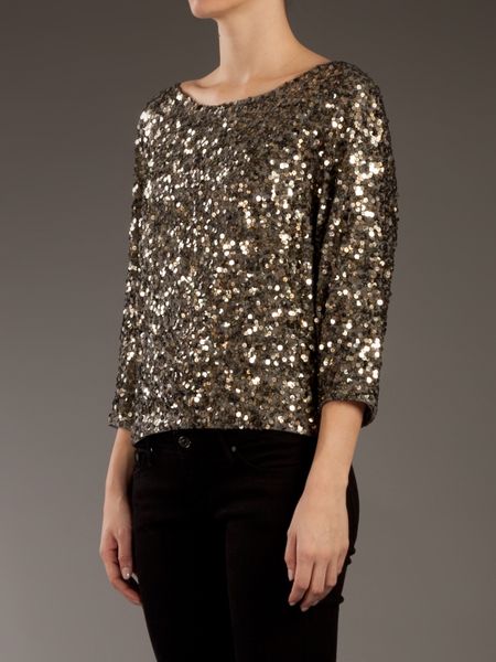 Vince Sequin Embellished Top in Gold | Lyst