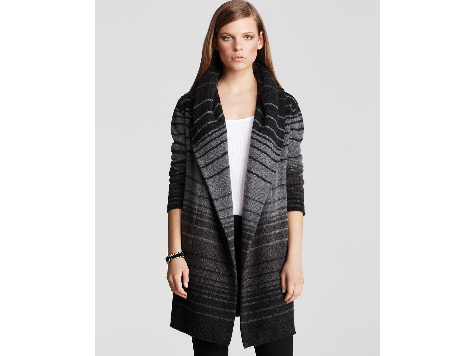 Vince Sophie Variagated Stripe Sweater Cardigan in Black | Lyst