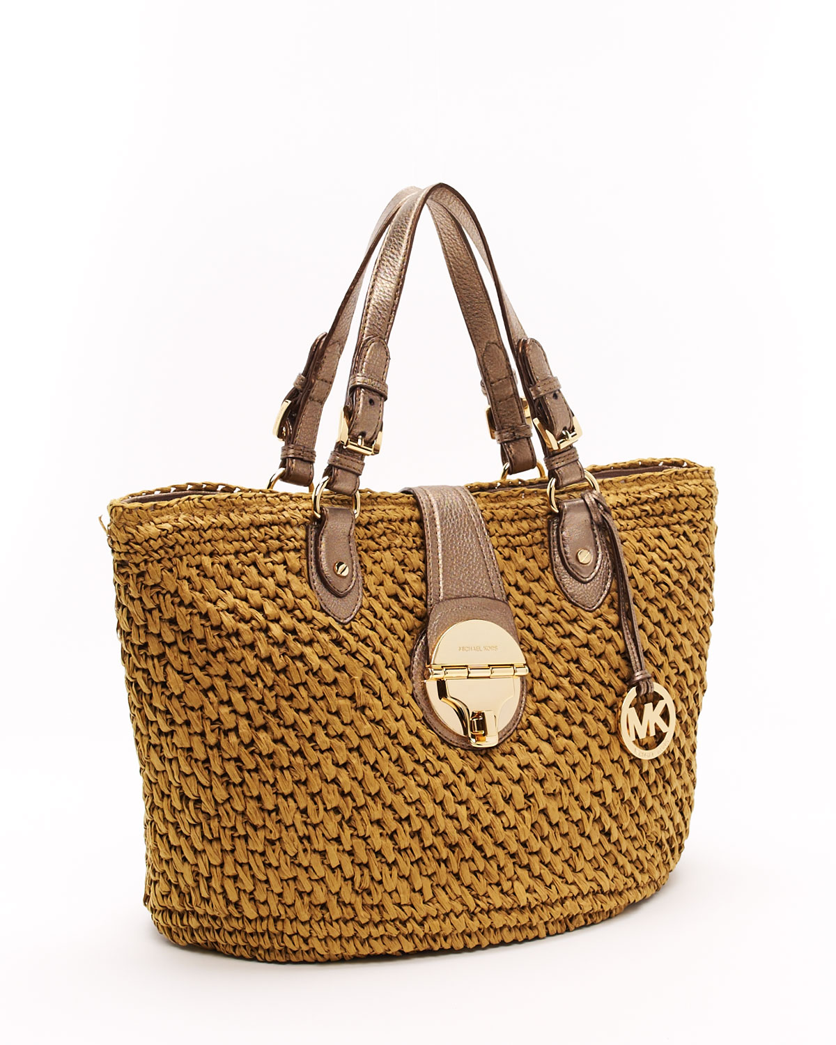 Lyst Michael Kors Margo Straw Basket Bag Bronze In Natural Gallery
