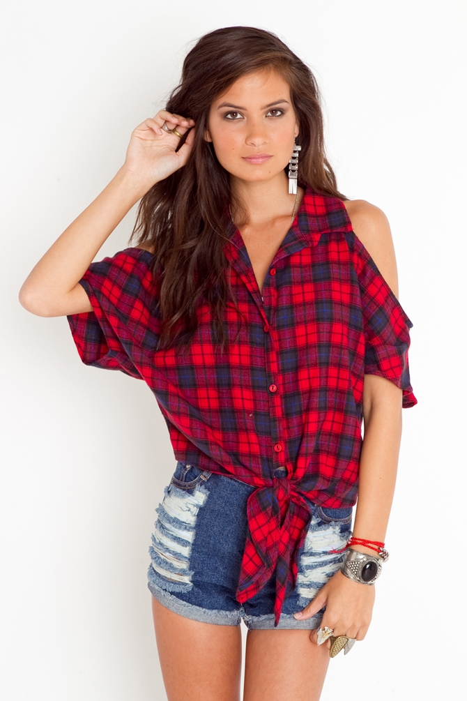 Lyst - Nasty Gal Cut Up Flannel Shirt in Red