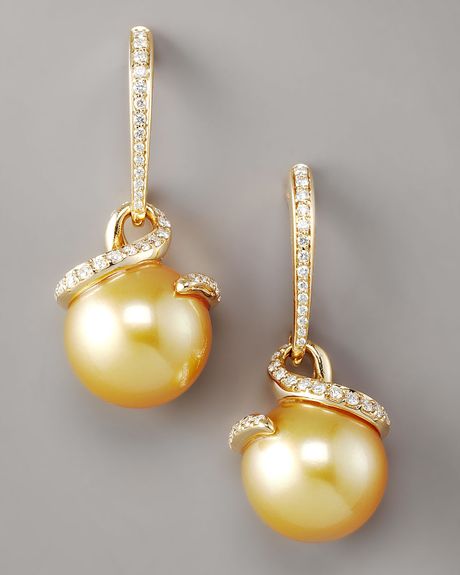 Mikimoto Pearl & Diamond Swirl Earrings in Gold (pearl) | Lyst