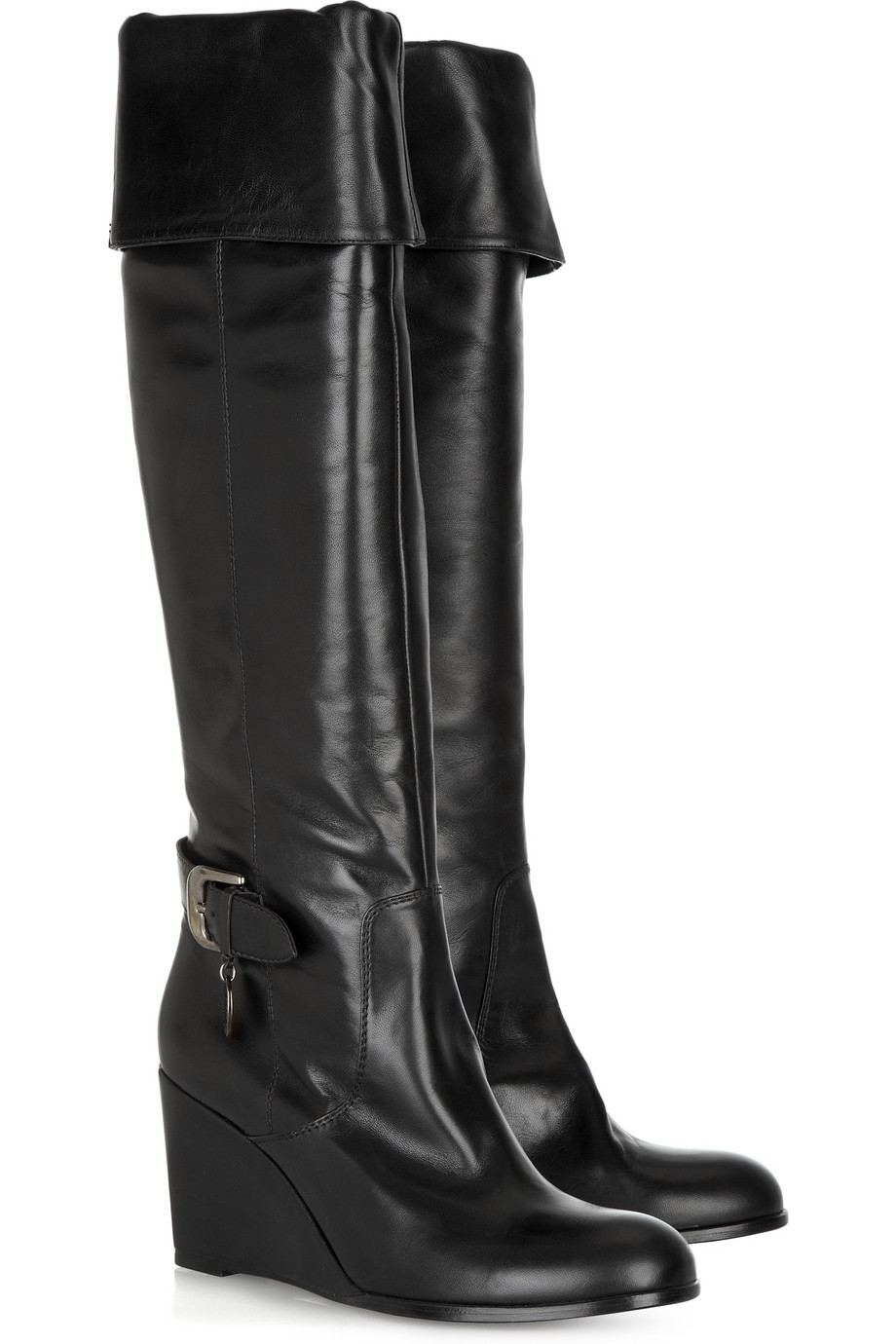 Sonia Rykiel Over-the-knee Leather Wedge Boots in Black | Lyst