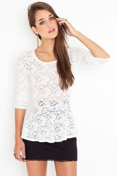 Nasty Gal Lace Peplum Top in White | Lyst