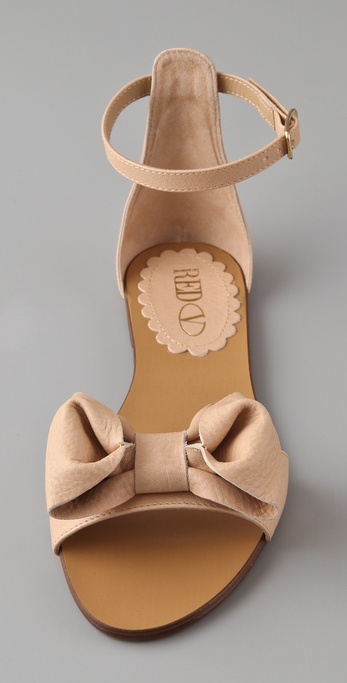 Red valentino Leather Bow Flat Sandals in Natural | Lyst