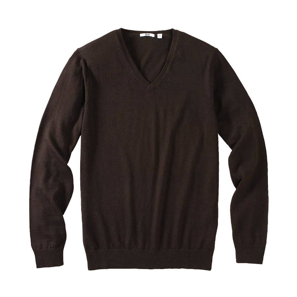 Uniqlo Men Extra Fine Merino V Neck Sweater A in Brown for Men (dark ...