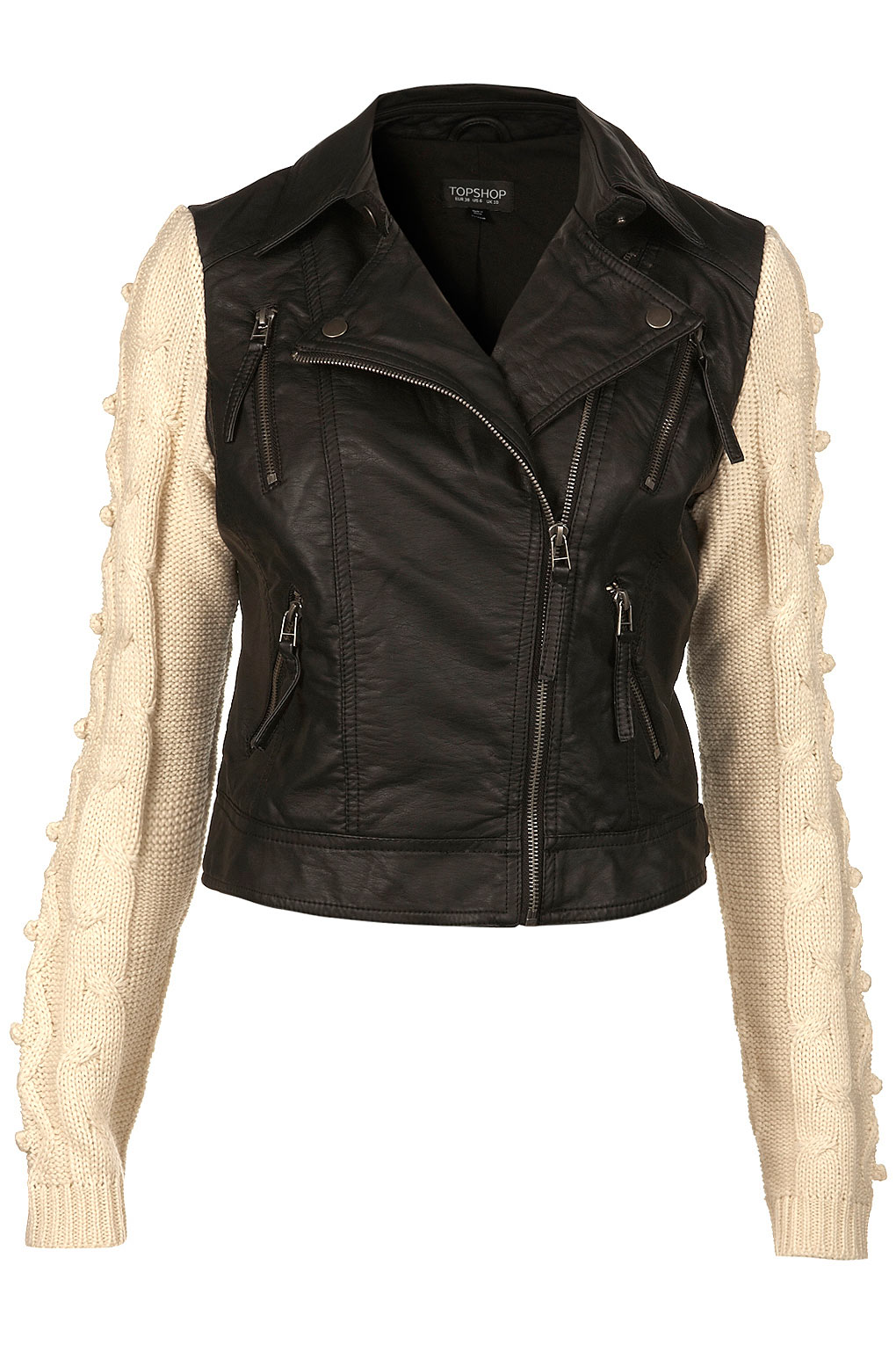 Lyst Top Cable Knit Sleeve Biker In Natural Gallery