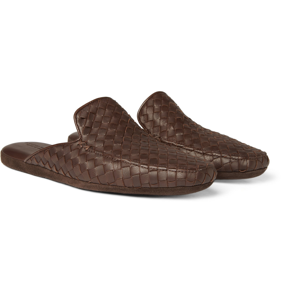 Lyst - Bottega Veneta Intrecciato Leather Slippers in Brown for Men