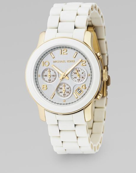 Michael Kors Stainless Steel & White Rubber Chronograph Watch in White ...