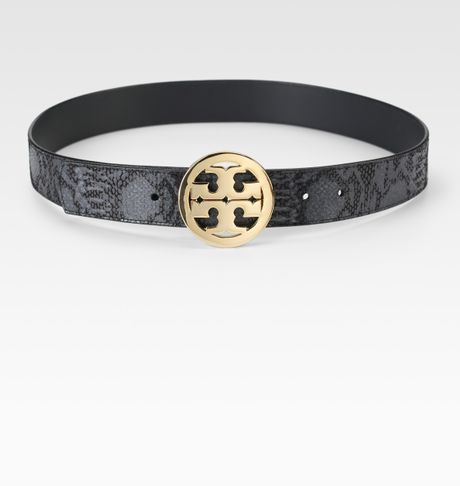 Tory Burch Snakeskin Print Leather Belt in Brown (black) | Lyst