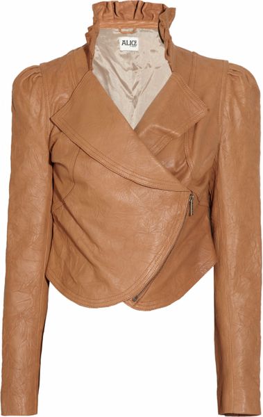 Alice By Temperley Camile Cropped Leather Jacket in Brown | Lyst