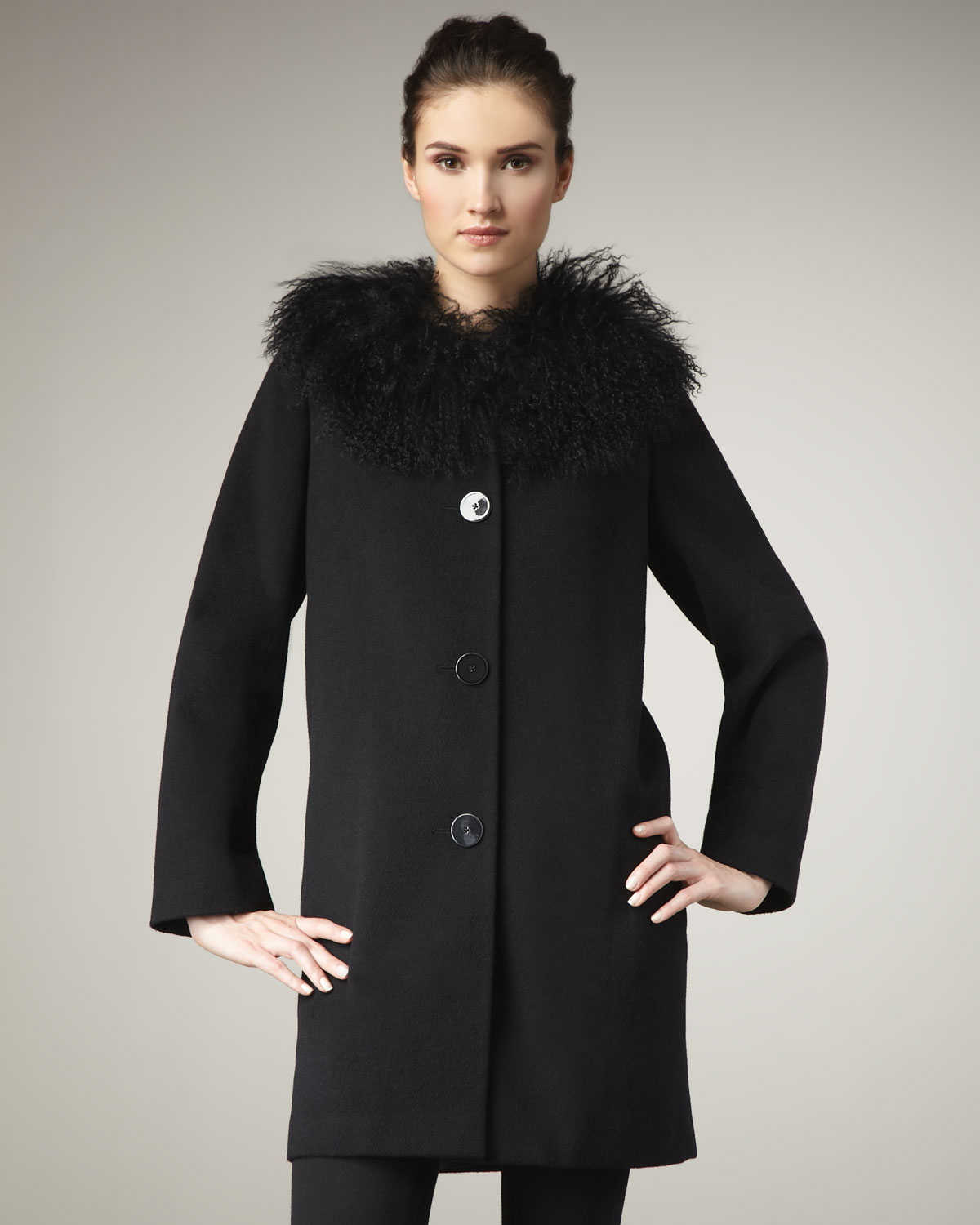 Sofia Cashmere Fur-collar Coat in Black | Lyst