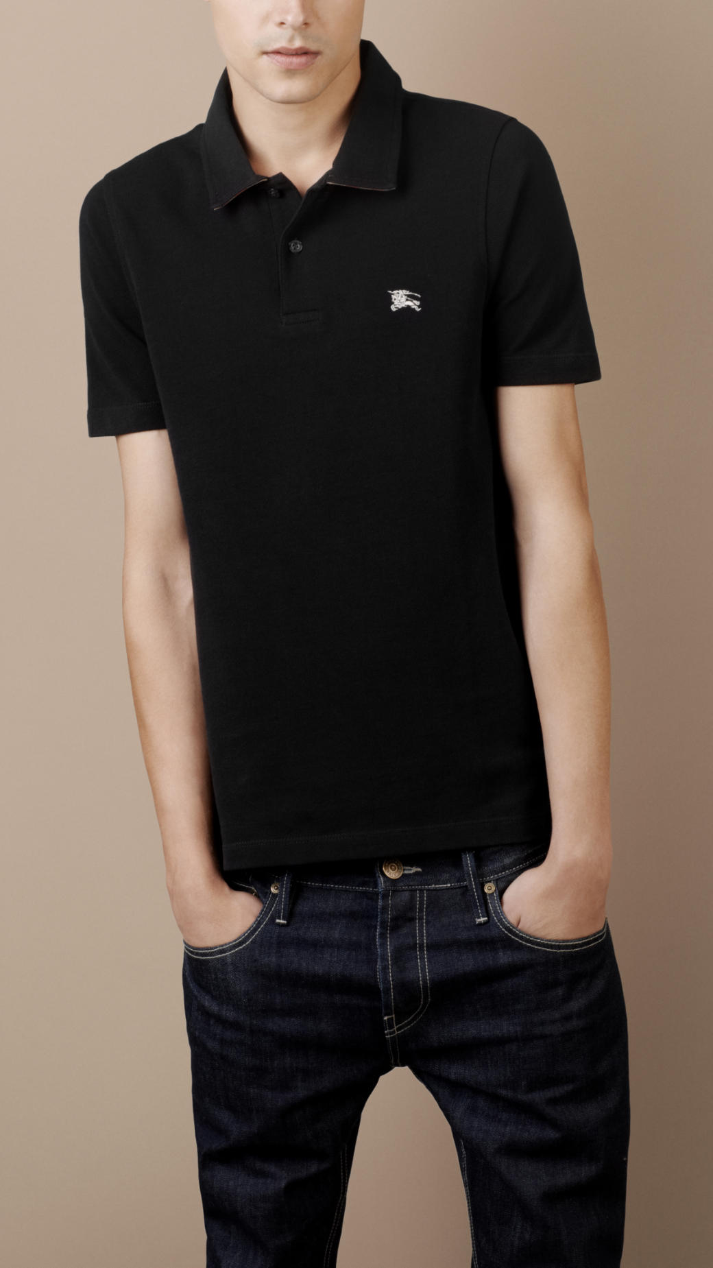 Burberry Brit Short Sleeve Polo Shirt with Check Under Collar in Black ...