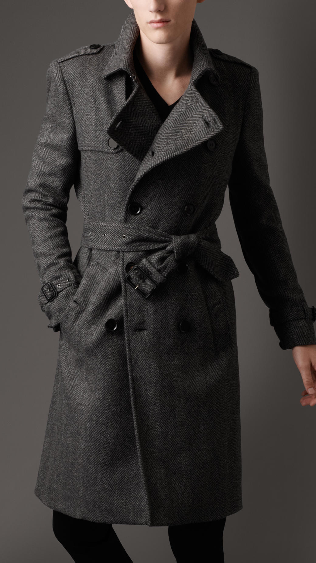 Burberry Brushed Tweed Overcoat in Gray for Men (charcoal) | Lyst