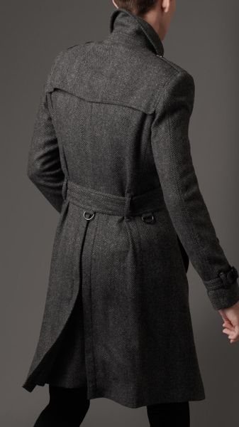 Burberry Brushed Tweed Overcoat in Gray for Men (charcoal) | Lyst