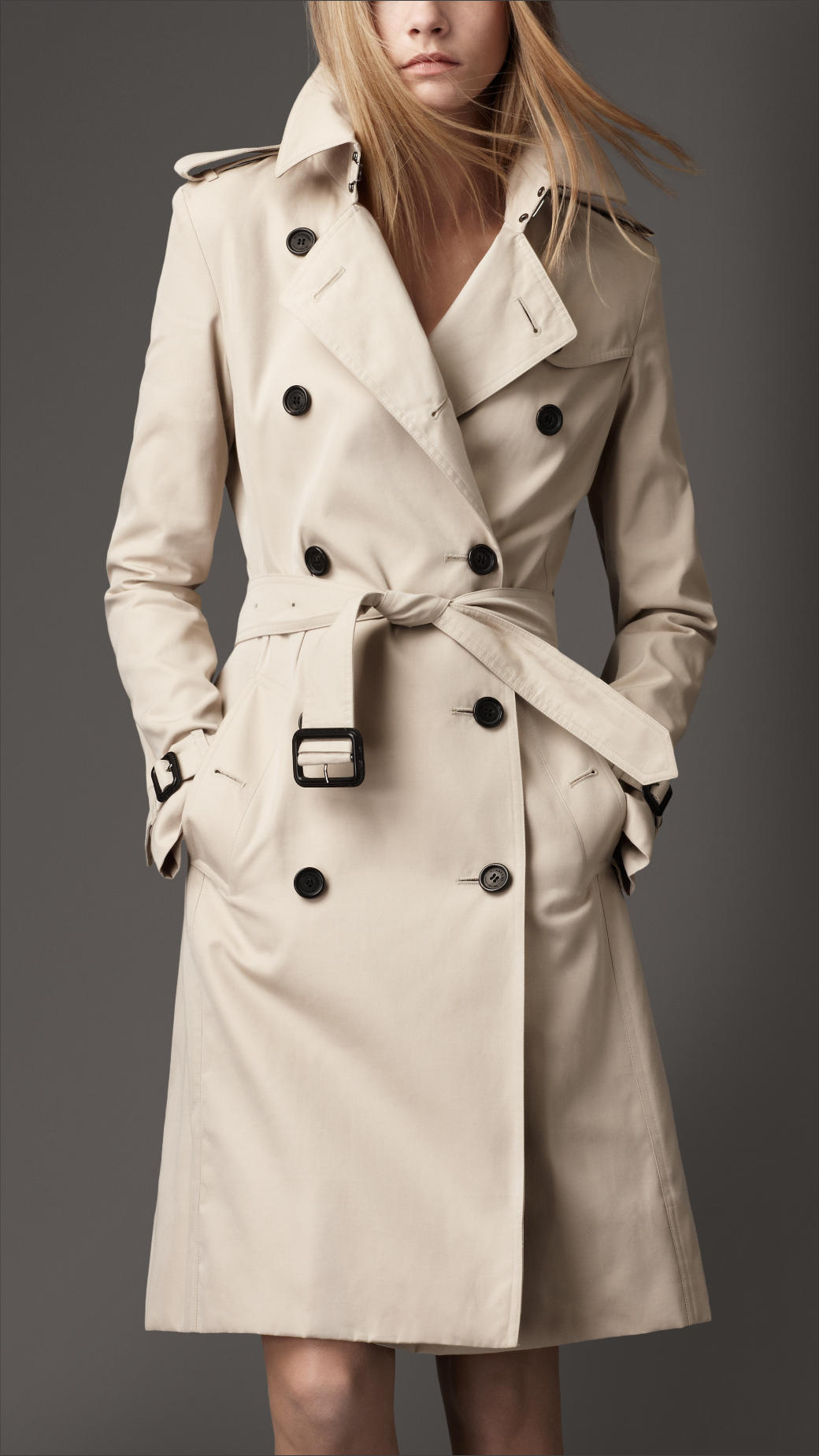 Burberry Long Cotton Trench Coat in Beige (trench) | Lyst