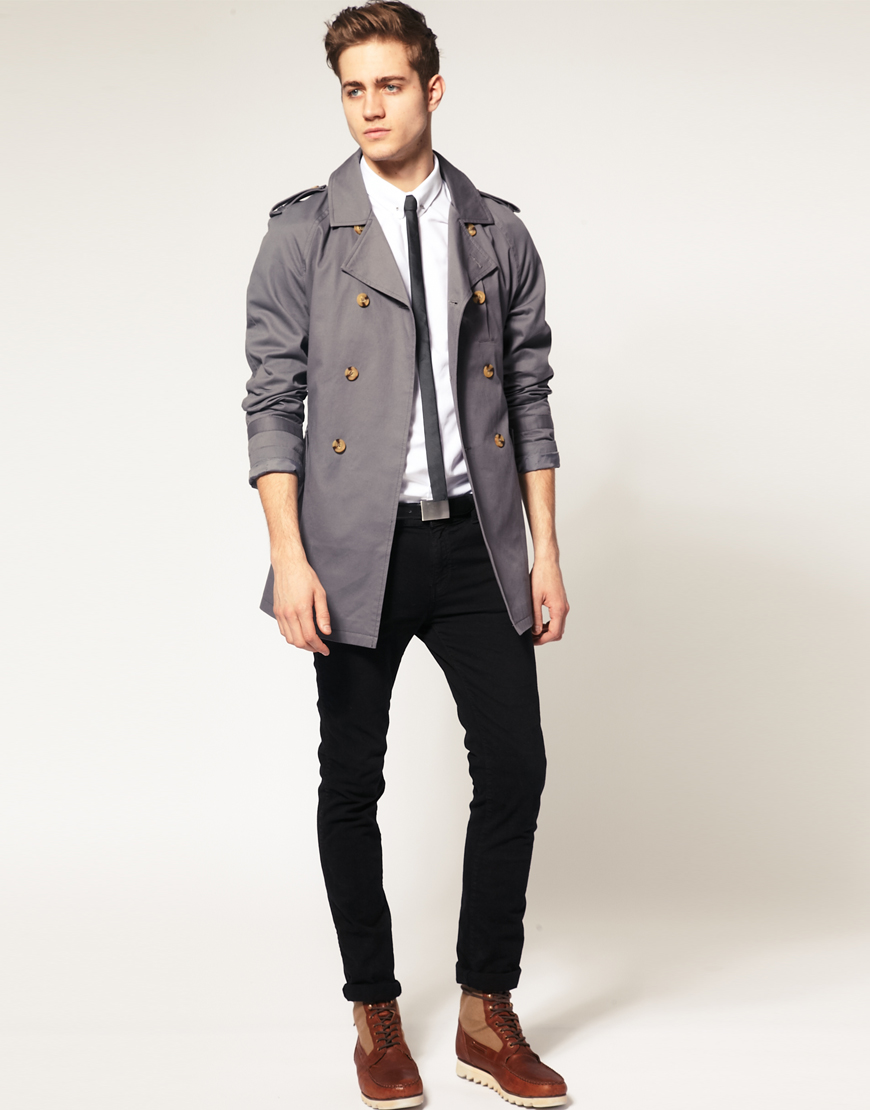 Lyst - Asos Grey Trench Coat in Gray for Men