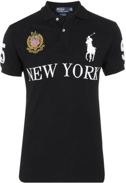 Polo Ralph Lauren New York Custom Fit Polo Shirt in Black for Men | Lyst