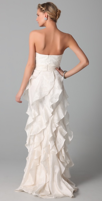 Lyst - Badgley Mischka Strapless Gown with Ruffle in White