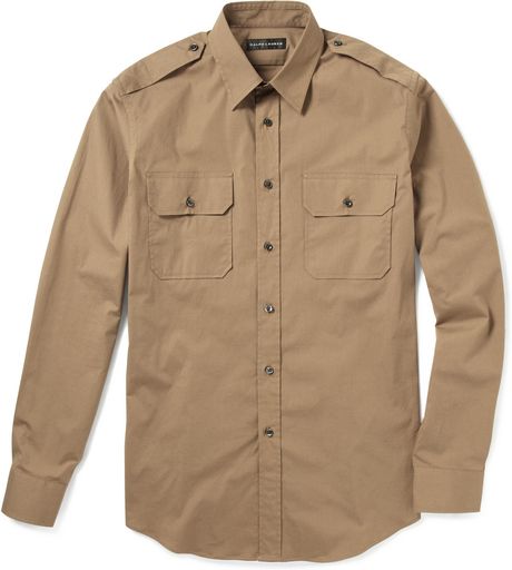 Ralph Lauren Black Label Military Cotton-blend Shirt in Brown for Men ...