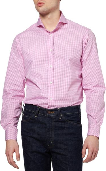 Ralph Lauren Purple Label Cutaway Collar Gingham Check Shirt in Purple ...