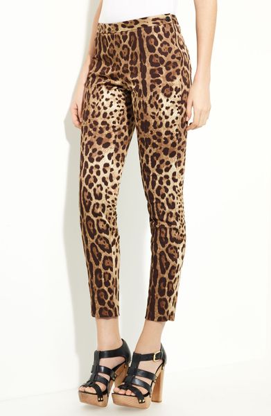 Dolce & Gabbana Leopard Print Stretch Cotton Pants in Beige (natural ...