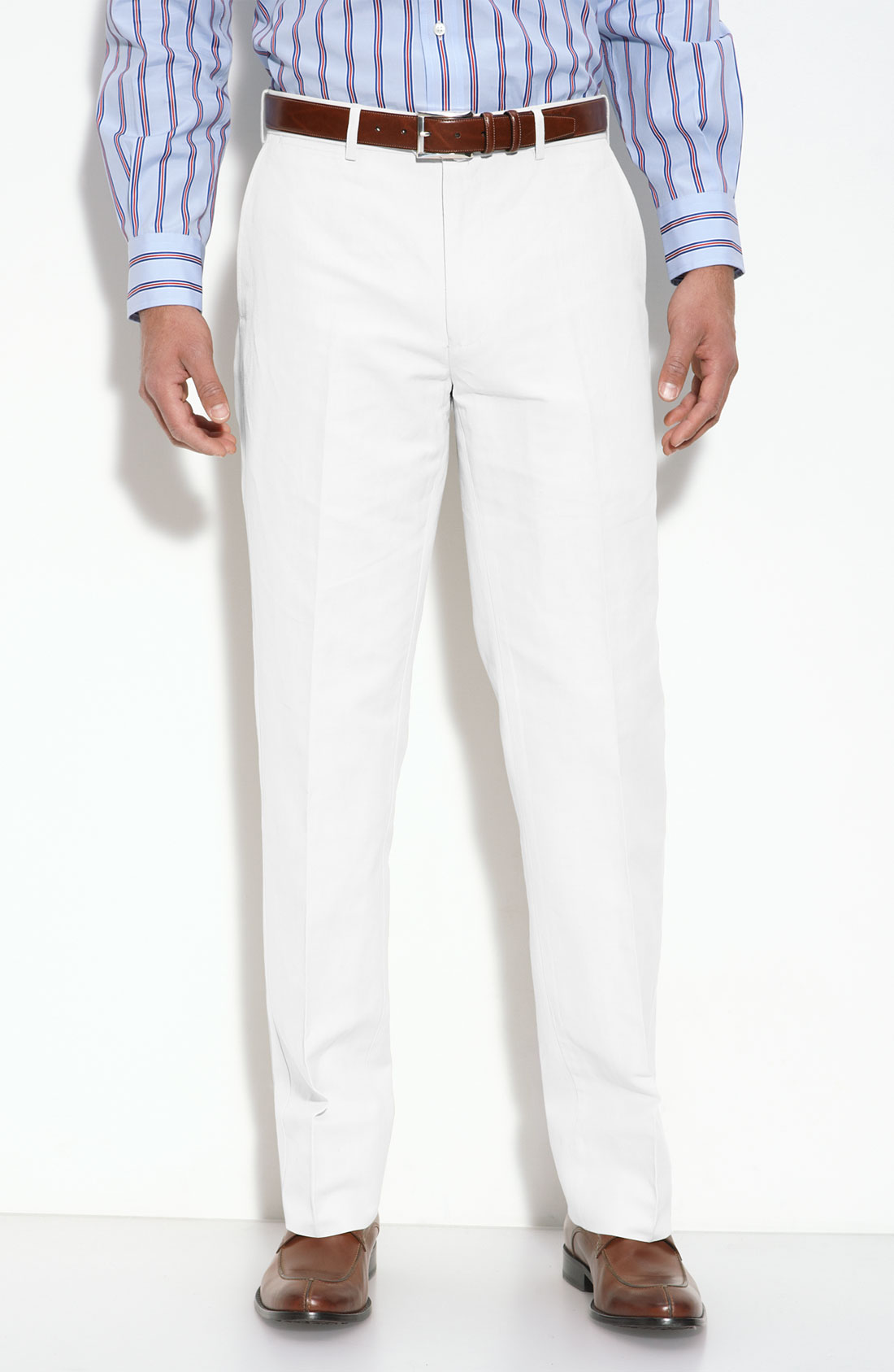 Façonnable Flat Front Linen Pants in White for Men | Lyst