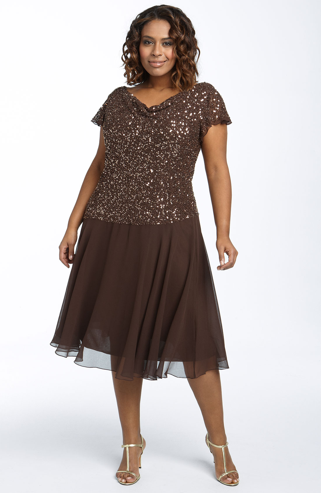 J Kara Beaded Mock Two Piece Dress in Brown (chocolate/copper) | Lyst
