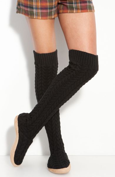 Make + Model Cable Knit Over The Knee Slipper Socks in Black | Lyst