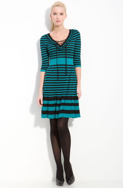 Nanette Lepore Hokey Pokey Stripe Dress in Blue (black/ deep sea) | Lyst