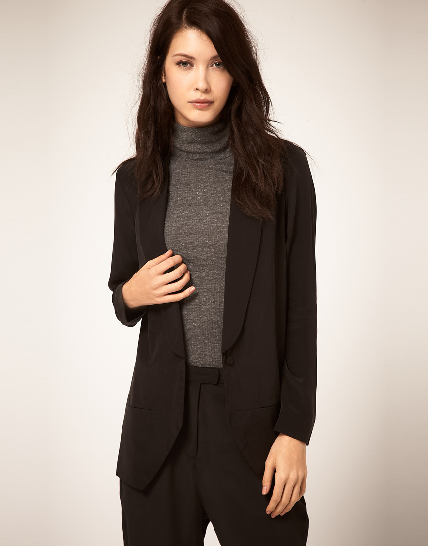 SELECTED Selected Oversized Silk Blazer in Black - Lyst
