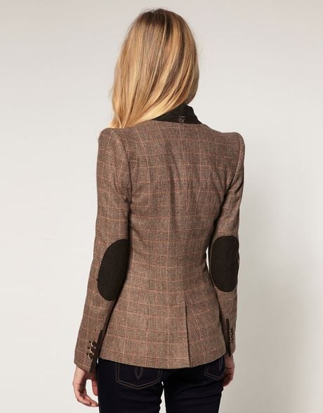 Ted Baker Checked Sharp Shoulder Blazer With Suede Elbow Patches in ...