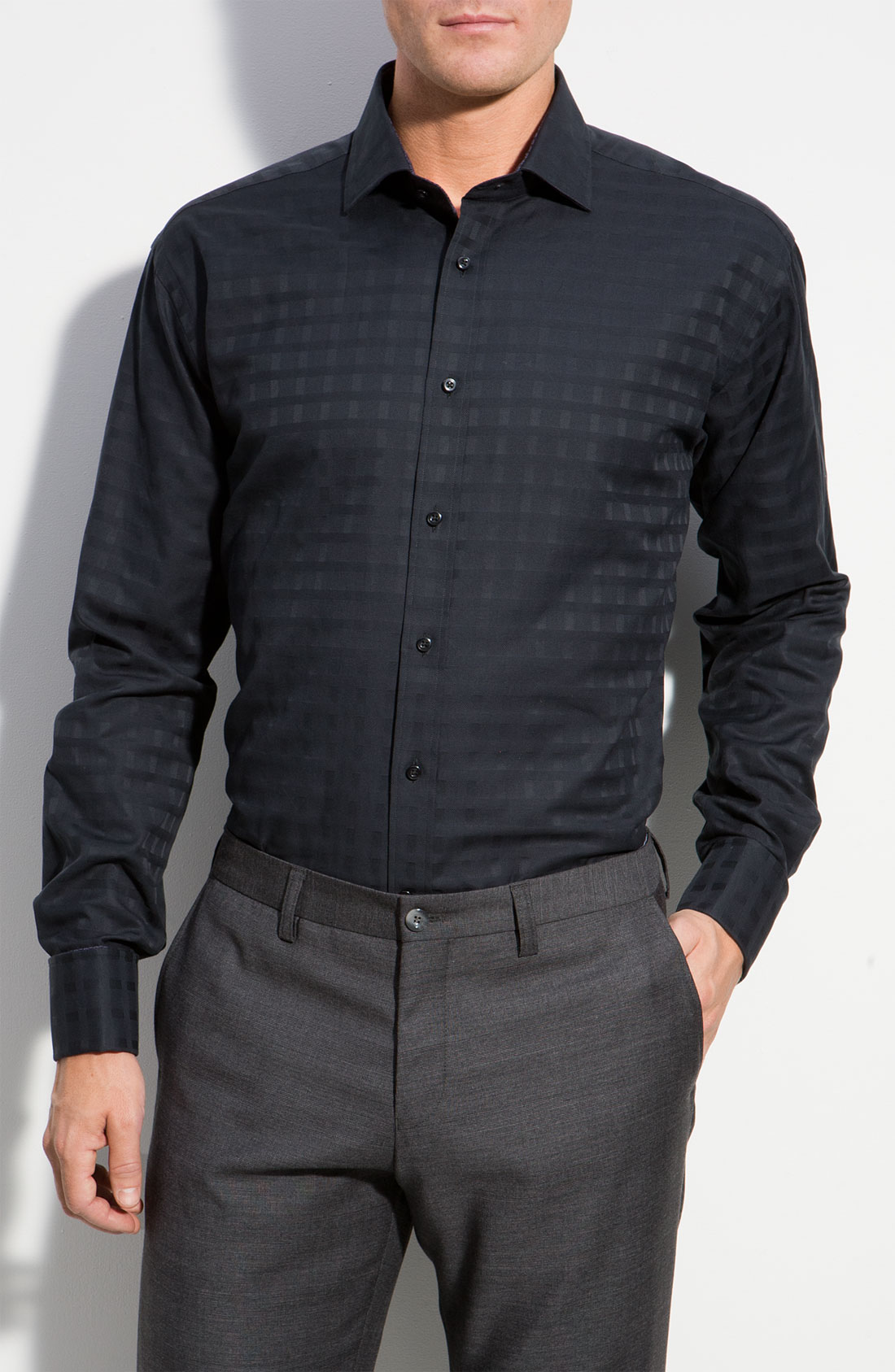 Thomas Dean Tonal Gingham Sport Shirt in Blue for Men (black) | Lyst