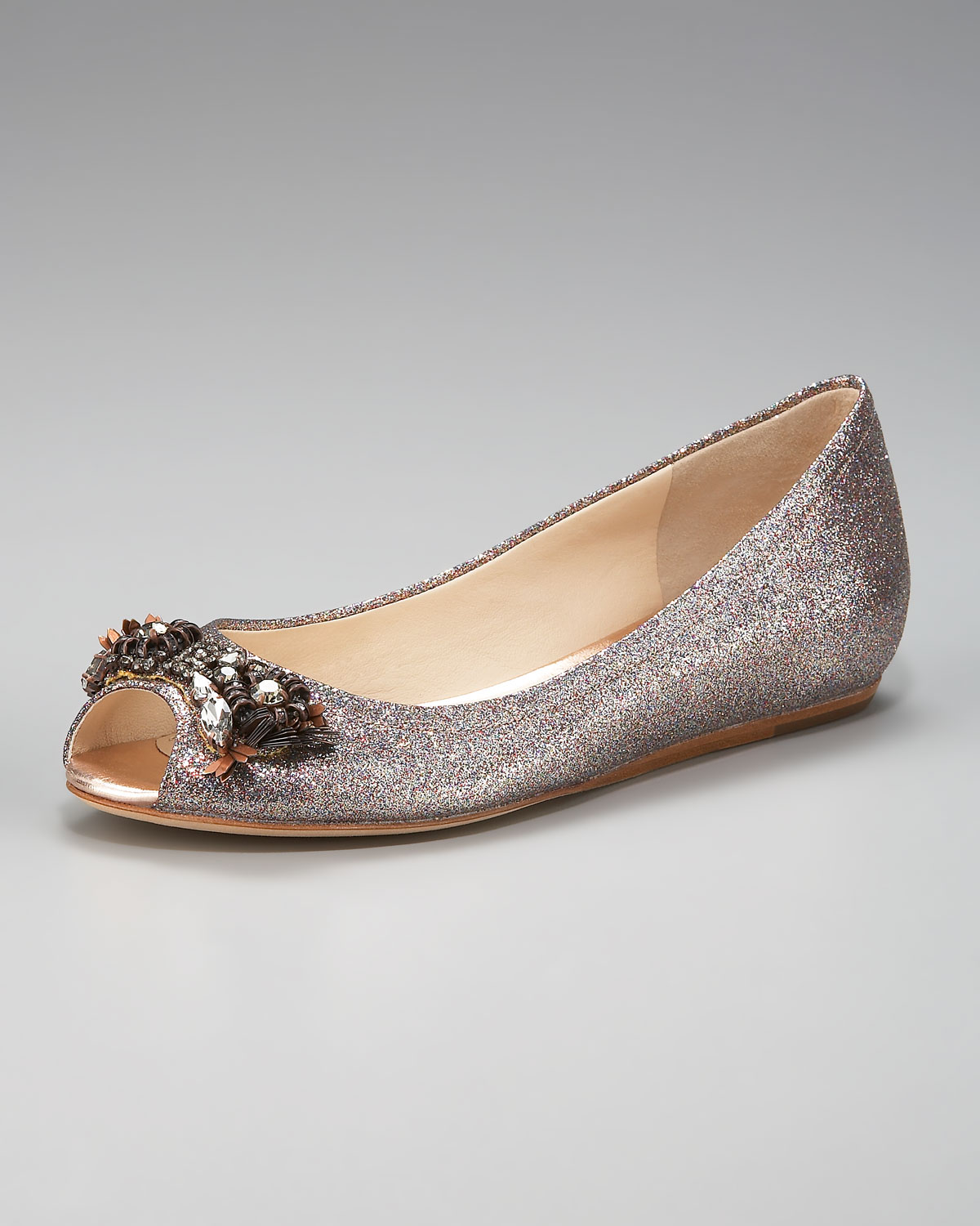 Vera Wang Lavender Glitter Peep-toe Ballerina Flat in Silver (multi ...