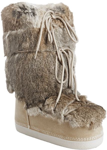 Fendi Suede and Rabbit Fur St. Mortiz Moon Boots in Beige | Lyst